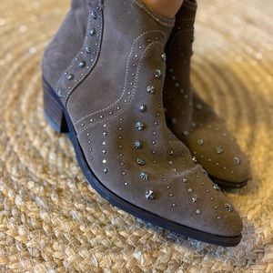 Grey Suede ankle booties with silver studs